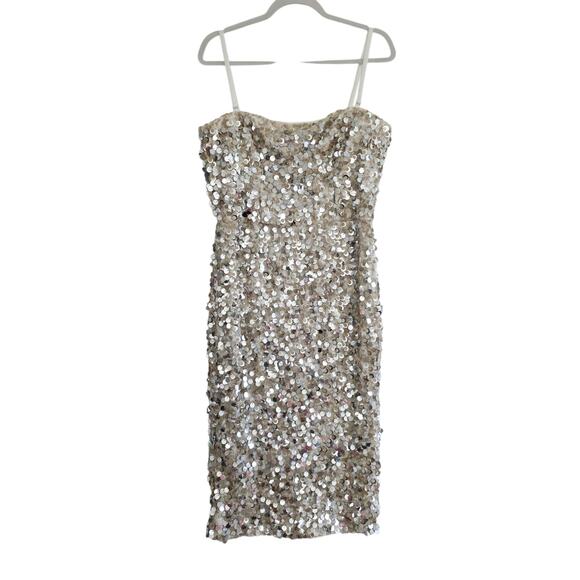 Dress The Population Viviana Silver Sequin Strapless Sheath Cocktail Dress Sz XL - Picture 3 of 14